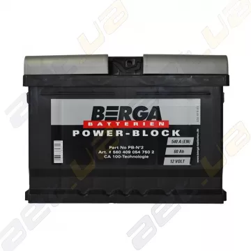 Автомобільний акумулятор Berga Power 60Ah R+ 540A (EN) (низькобазовий)