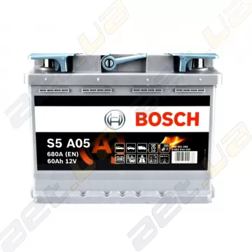 Акумулятор Bosch S5 AGM 60Ah R+ 680A 0092S5A050